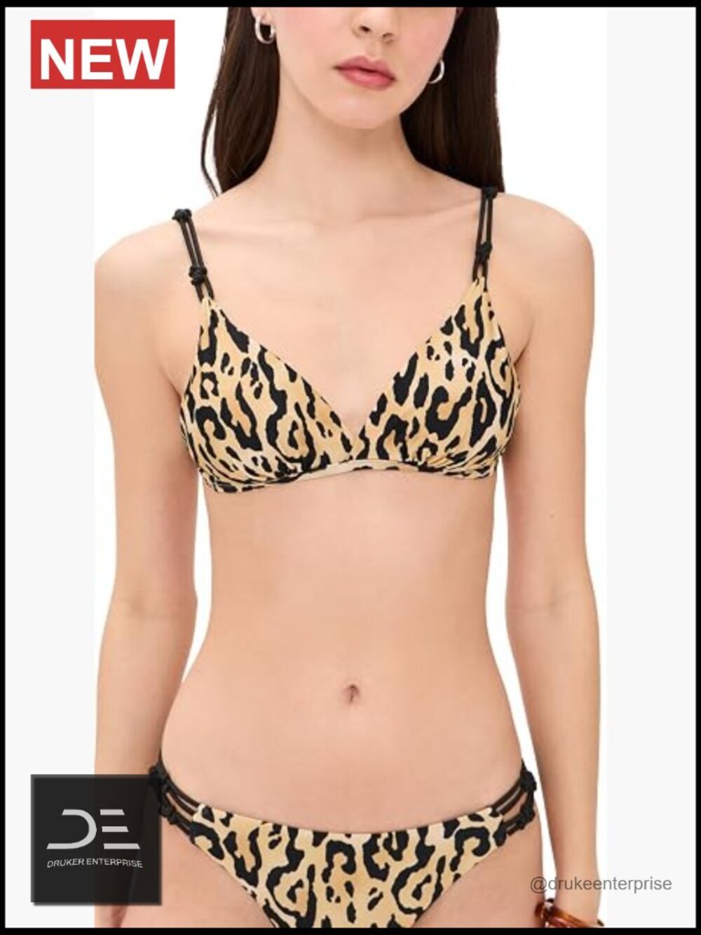 Tyla Kira Bikini Top - Leopard Print Triangle, Removable Pads